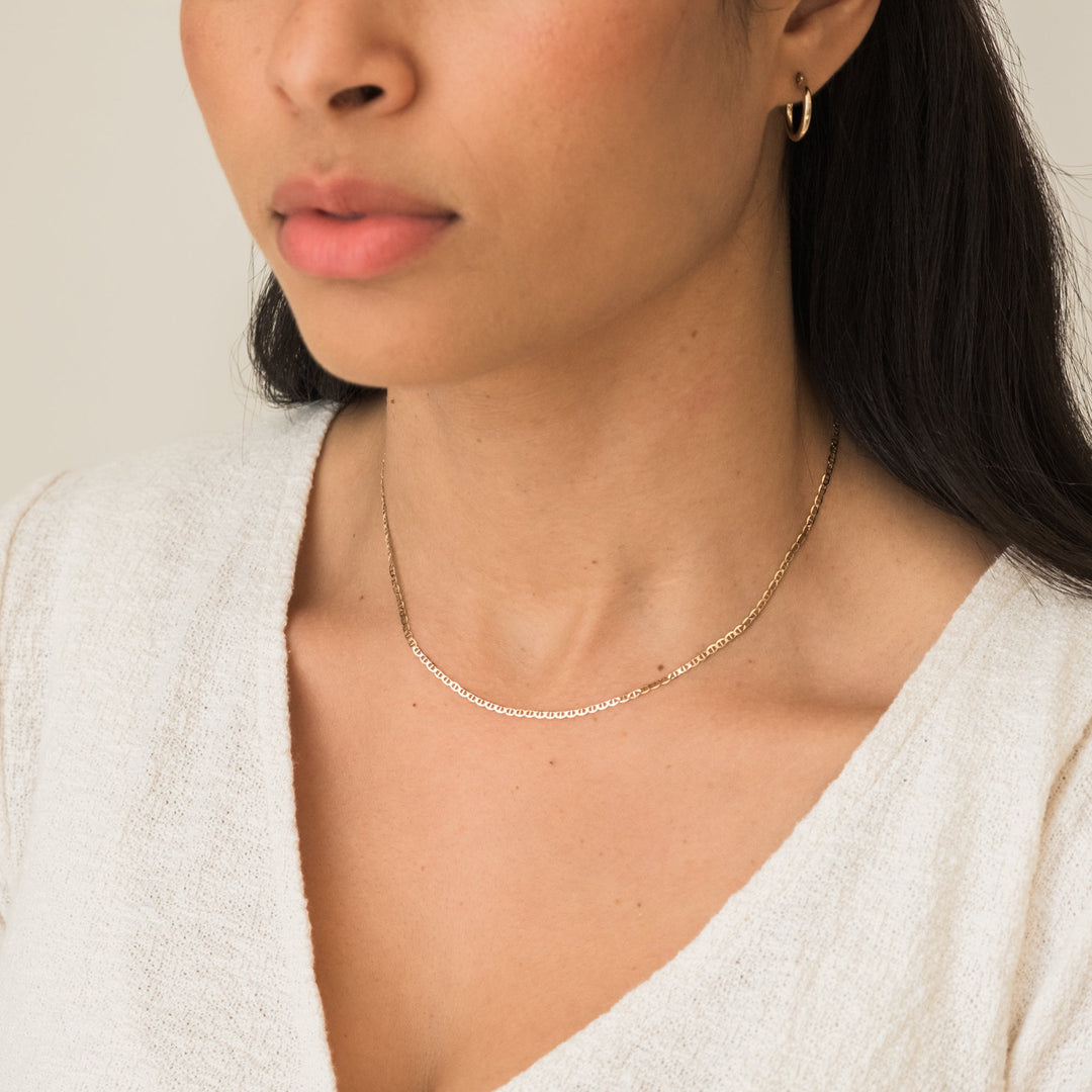 Dainty Mariner Chain Necklace - 14k Solid Gold