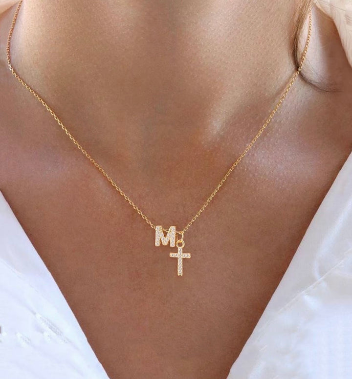 cross & initial necklace